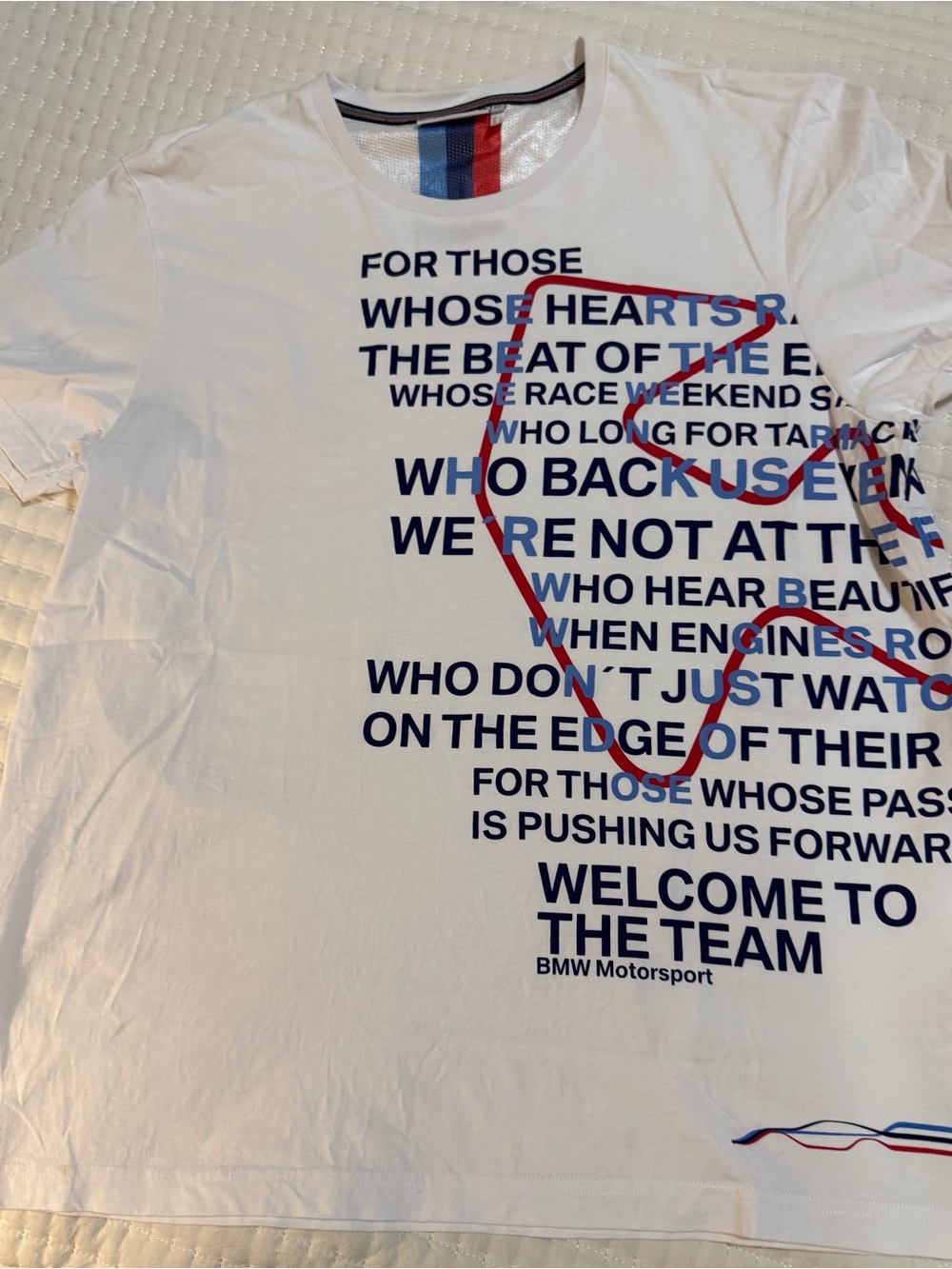 Men's white BMW Motorsport T-Shirt with graphic text